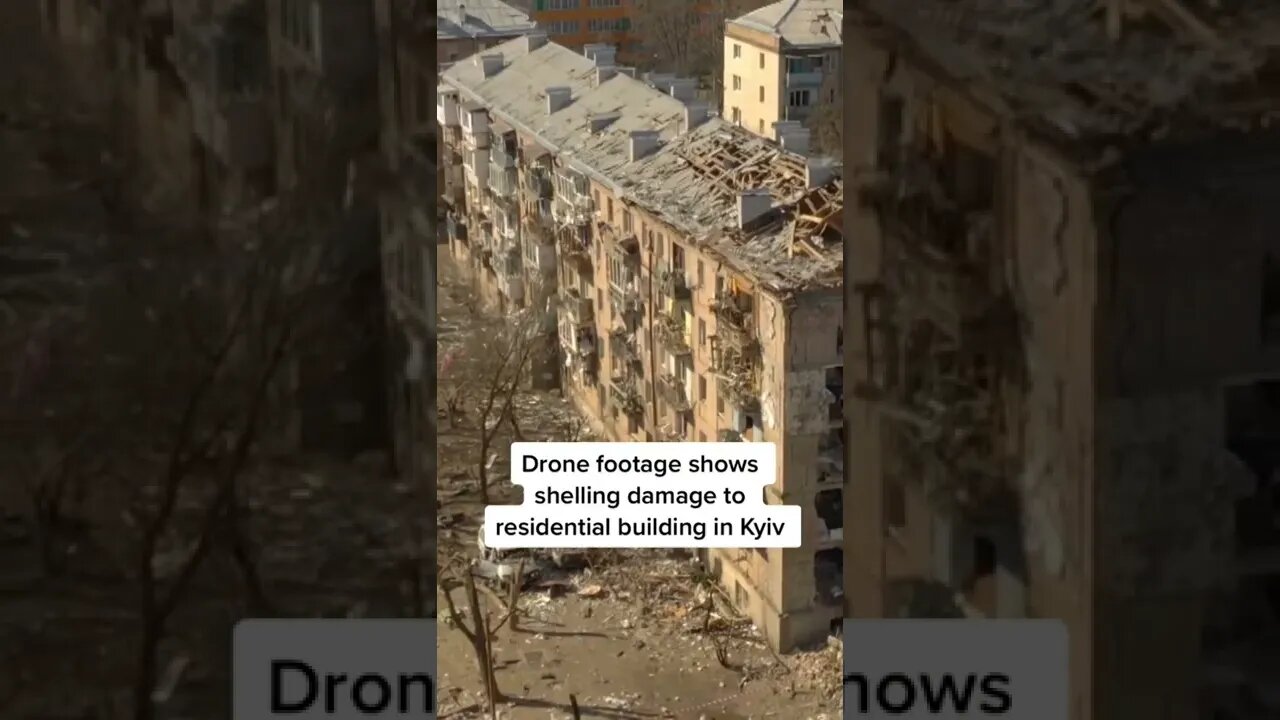 Drone footage shows extensive damage to an apartment building in #Kyiv , #Ukraine. #Russia #news