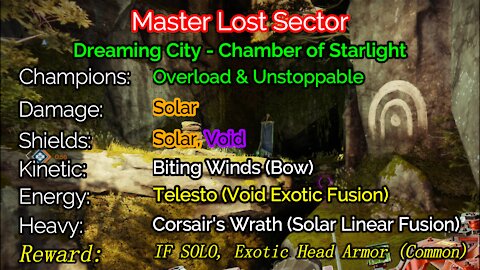 Destiny 2, Master Lost Sector, Chamber of Starlight on the Dreaming City 11-22-21