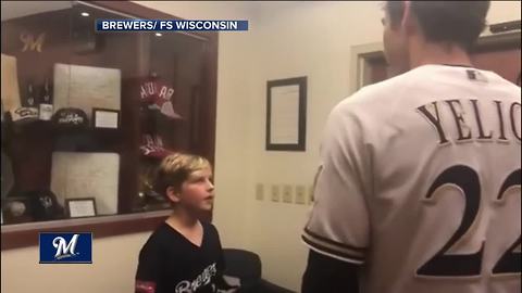 Christian Yelich meets fan who caught his cycle home run ball