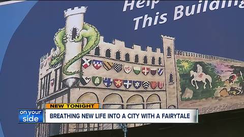 Castle under construction in downtown Alliance