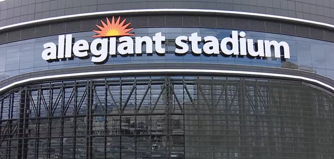 Crews working on Raiders' Allegiant Stadium screen