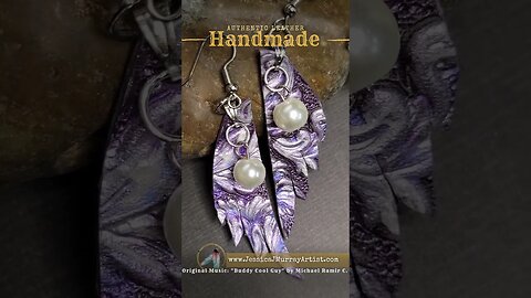 frosted Pearls 2 inch, feather-inspired leather earrings #genuineleather #handmade #art