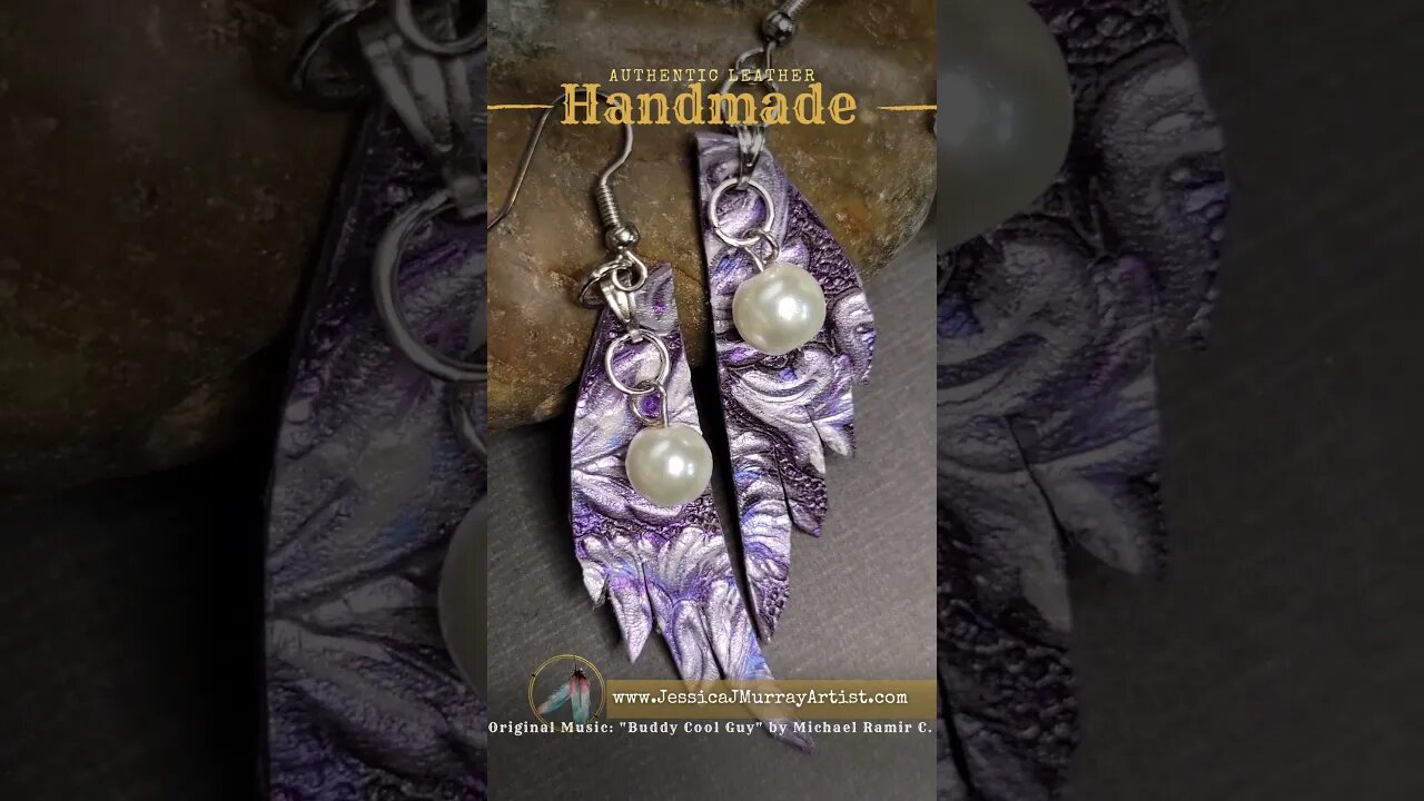 frosted Pearls 2 inch, feather-inspired leather earrings #genuineleather #handmade #art