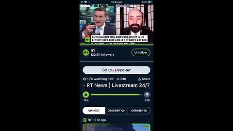 RT news about UK riots 05/08/2024