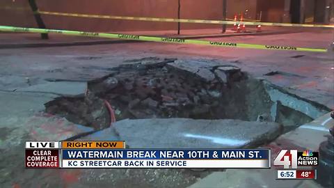 Water main break disrupts KC Streetcar service