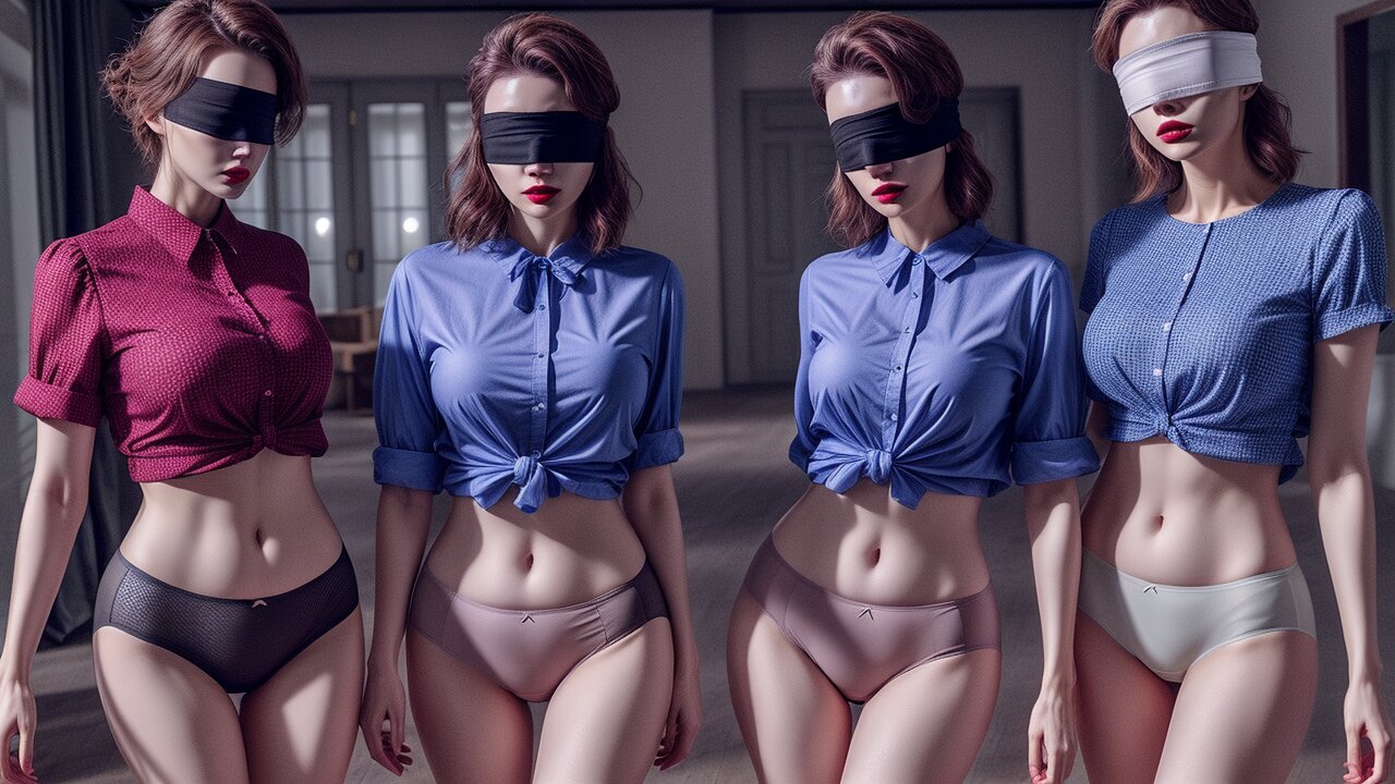 Blindfolded girls in their underwear