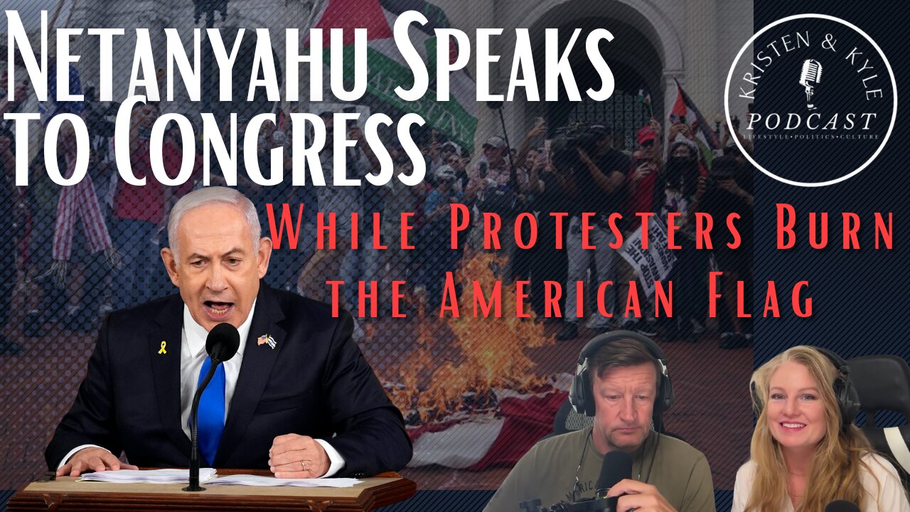 BIBI NETANYAHU SPEAKS TO CONGRESS WHILE PROTESTERS BURN THE AMERICAN FLAG OUTSIDE