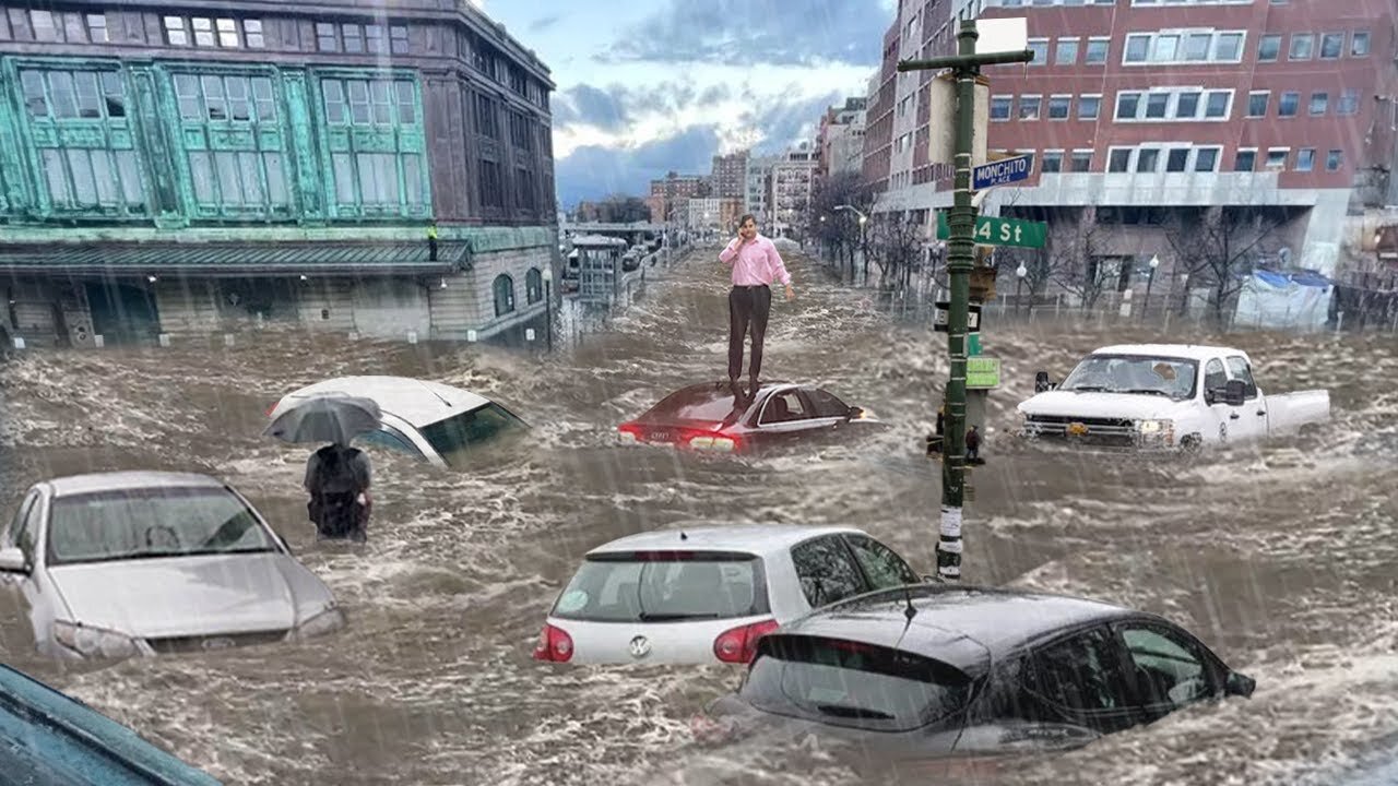 New York Turns into an Ocean! Crazy Flooding hit Brooklyn, New York City, USA