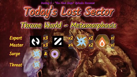 Destiny 2: 12-15-24 Metamorphosis is the Lost Sector. Arc/Void Surge