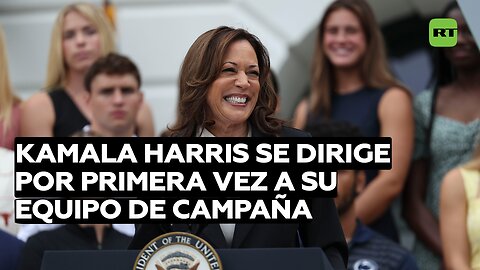 Kamala Harris se dirige por primera vez a su equipo de campaña y Biden se une por teléfono