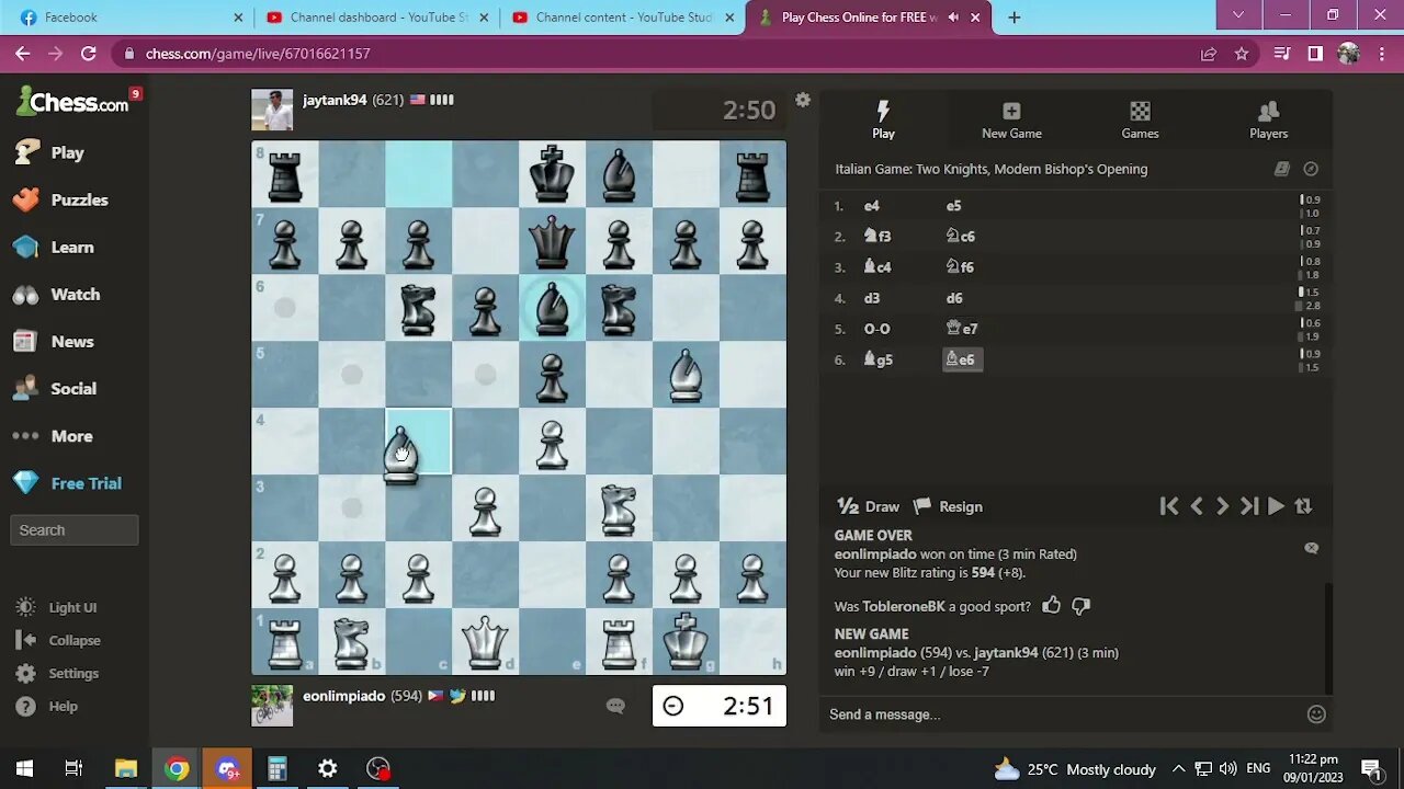 Chess.com Gameplay - 500-600 Elo Blitz