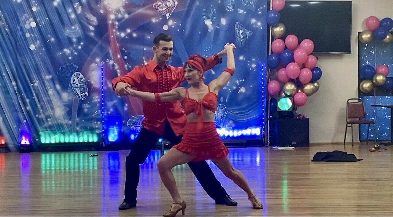 “Micaela ~ La Reina de Boogaloo/Salsa” Lisa Bhakti Overcash & Serhiy, Teacher/Partner. Fred Astaire Dance Fall Show 2024, Durham, NC