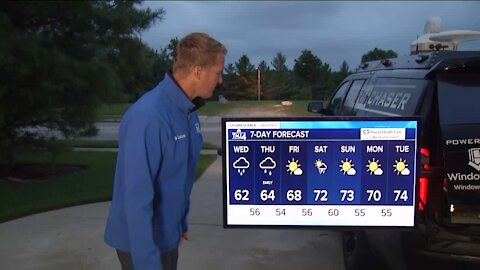 Cloudy and breezy with occasional showers Wednesday