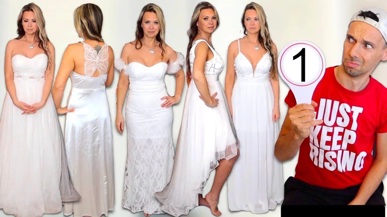 I LET him RATE my 10 WEDDING DRESSES! 👰‍♀️