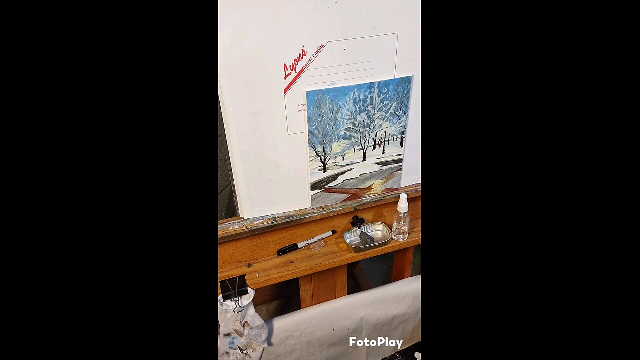finishing this small painting of snow early in the morning