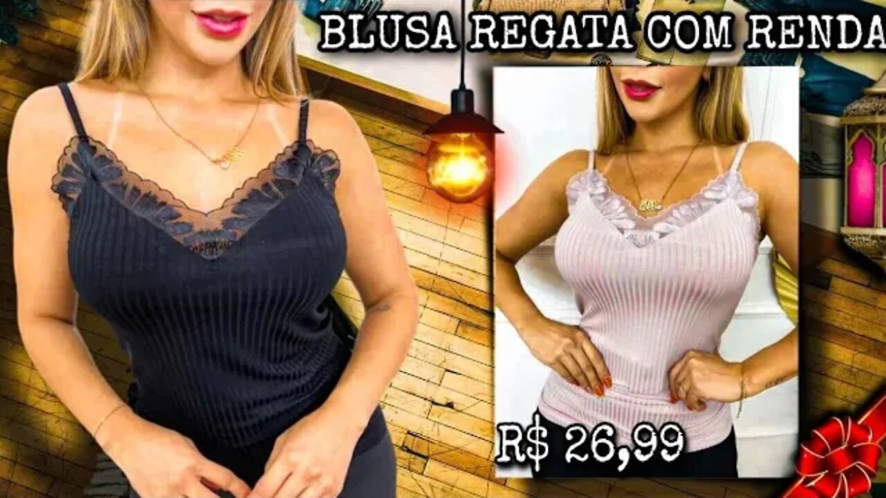 Blusa Regata Básica com Renda Feminina De Malha Segunda pele/ Shopee