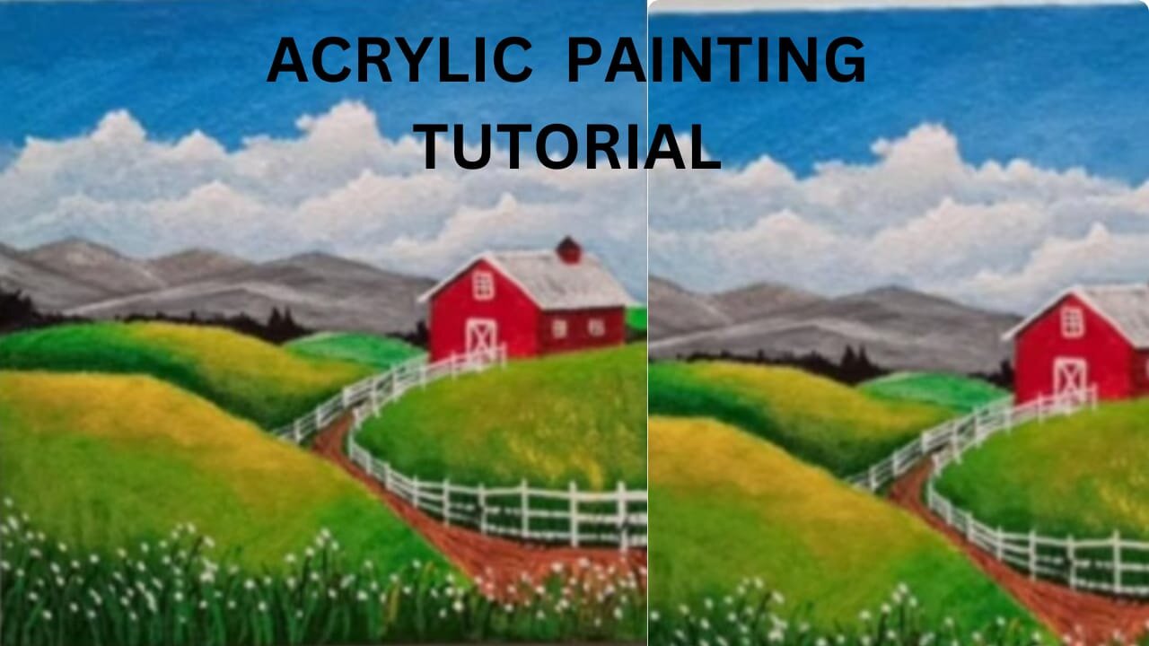 Peaceful Hillside with Barn | Easy Acrylic Painting For Beginners | Step by Step