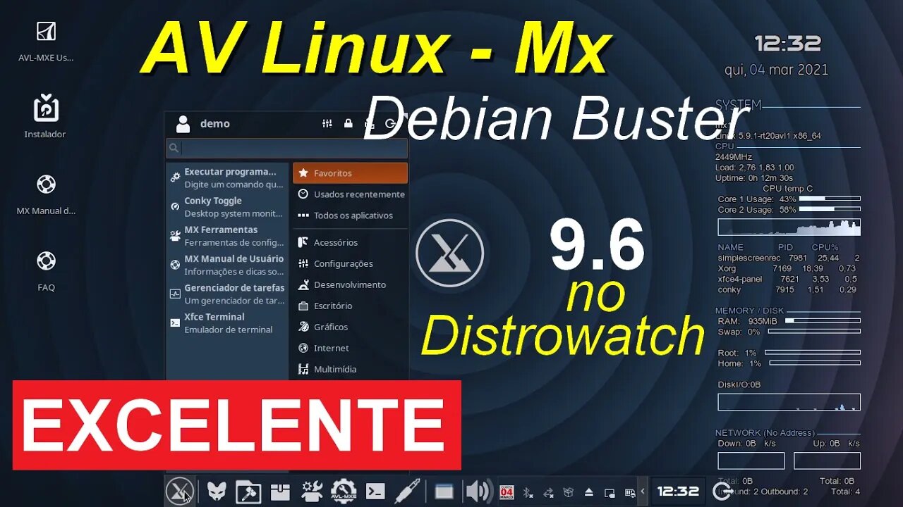 AV Linux - MX Debian. Excelente distro com grande coleção de software de produção de áudio e vídeo