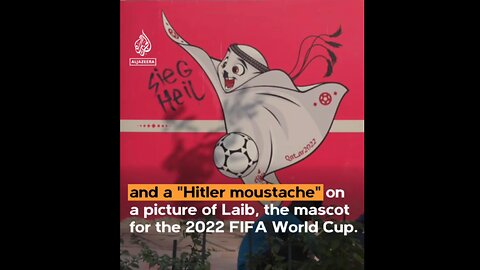 Drunken Ukrainian fans drew Hitler mustache and wrote "Sieg Heil" on the Qatar World Cup symbol