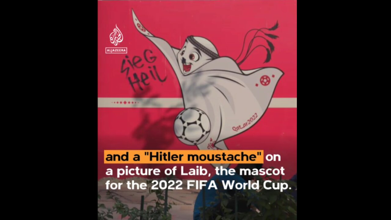 Drunken Ukrainian fans drew Hitler mustache and wrote "Sieg Heil" on the Qatar World Cup symbol