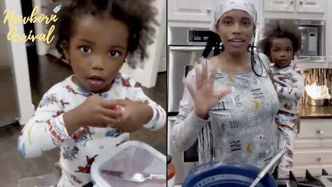 Meek Mill & Milan Harris Son Czar Pulls Up Stool To Help Mommy Cook! 👨🏾‍🍳