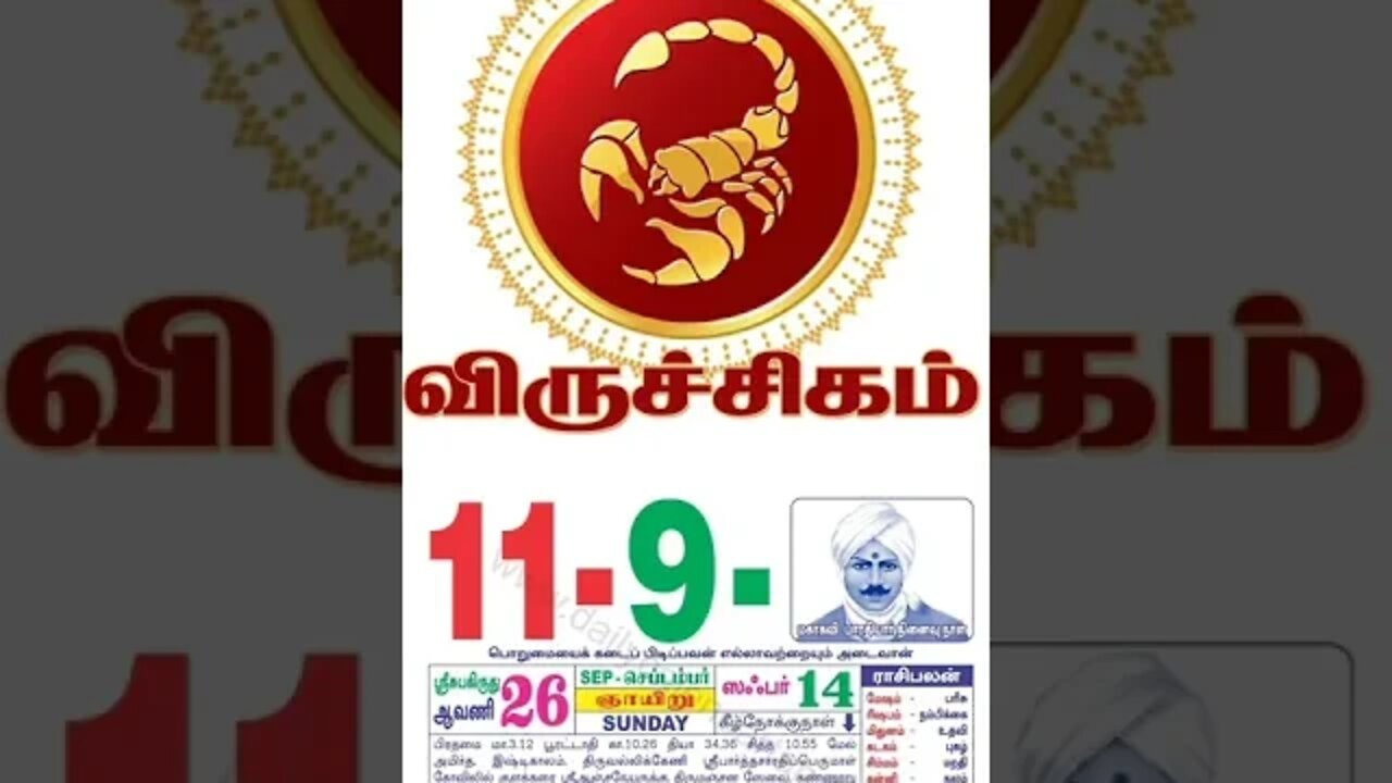 விருச்சிகம் || இன்றைய ராசிபலன் || 11|09|2022 ஞாயிற்றுக்கிழமை