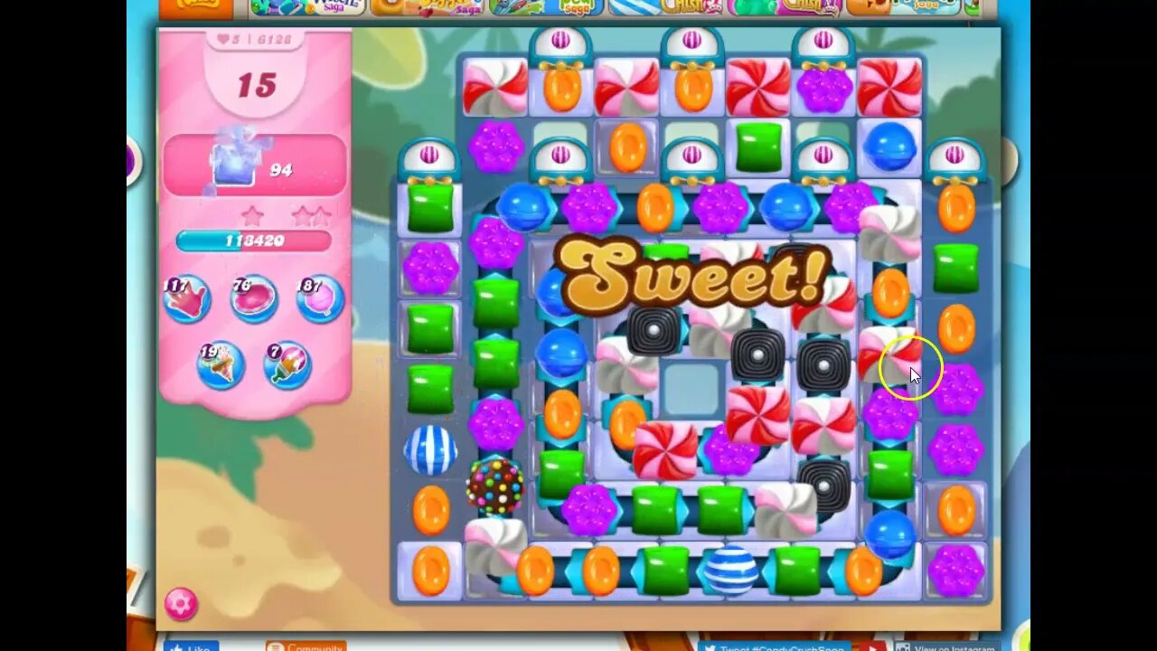Candy Crush Level 6128 Talkthrough, 20 Moves 0 Boosters