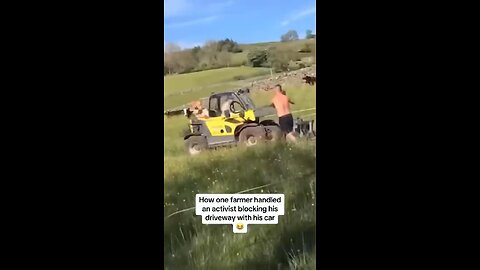 Climate protestor blocks this farmers driveway and quickly finds out.