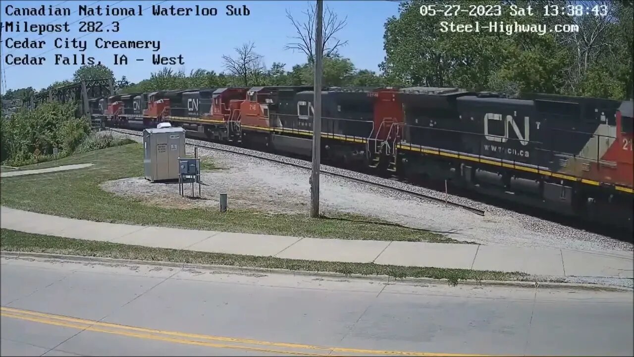 CN 5456 SD60 Leading L571 Manifest with 3 Dash 8's in Cedar Falls and Iowa Falls, IA on May 27, 2023