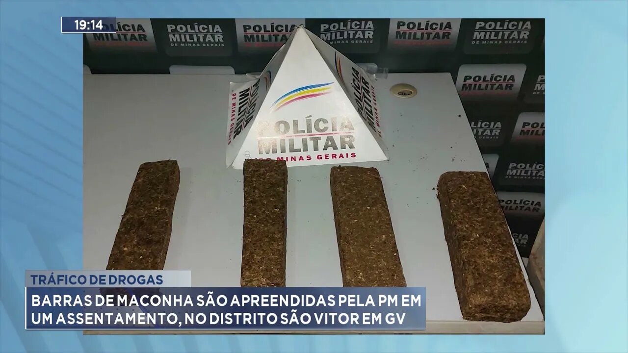 Barras de maconha são apreendidas pela PM em um assentamento, no distrito de São Vitor, em GV