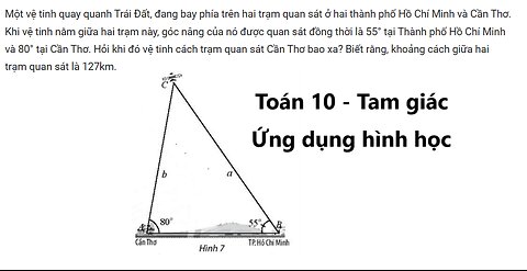 Một vệ tinh quay quanh Trái Đất, đang bay phía trên hai trạm quan sát ở hai thành phố Hồ Chí Minh