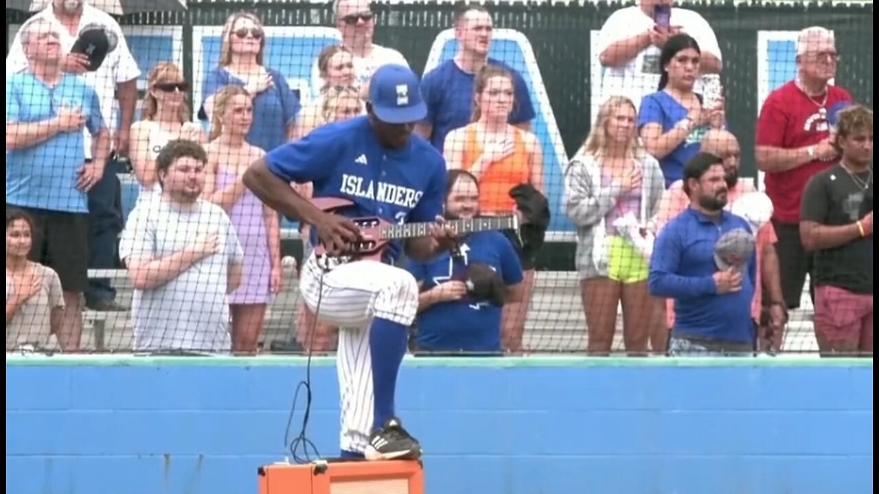 College Baseball Player Plays Awesome National Anthem On Guitar Before Game