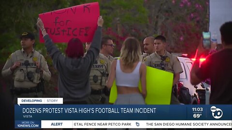 Dozens protest Vista High's football team incident