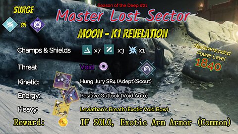 Destiny 2 Master Lost Sector: Moon - K1 Revelation on my Void Hunter 7-28-23