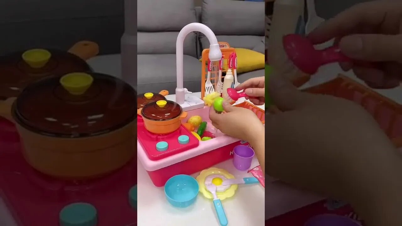 CUTE STONE Color Changing Kitchen Sink Toys, Children Heat Sensitive Electric Dishwasher Playing Toy