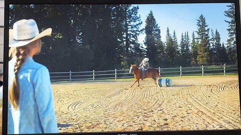 Heartland 16X8 Caleb Practicing Barrel Racing; Tim Gives Lyndy a Barrel Horse