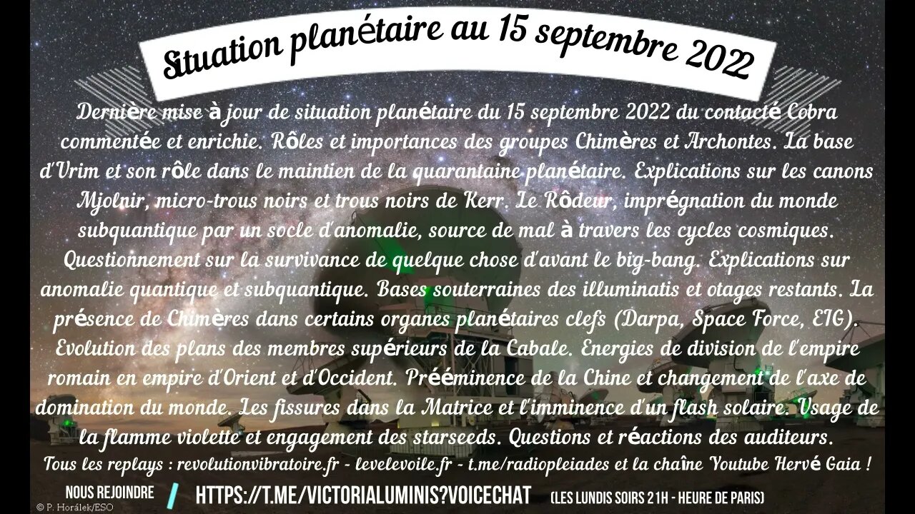 Radio Pléiades #46 - Situation planétaire du 15 septembre 2022