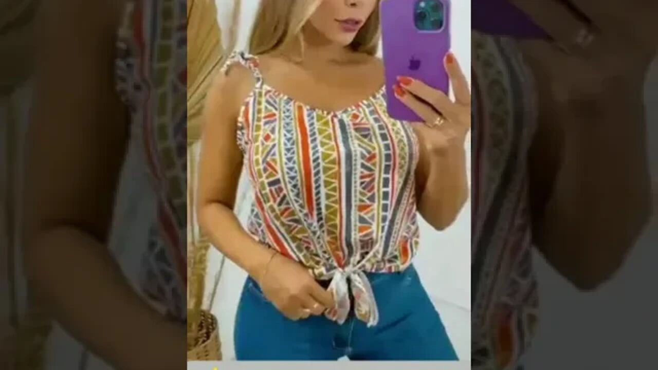 Regata com Estampa Amarração Na Frente Feminina 2022/@shopee