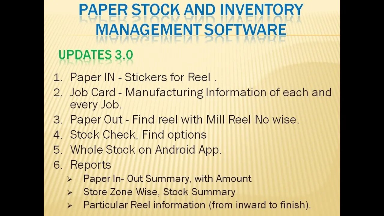 Paper Stock Inventory Software - Update 3.0