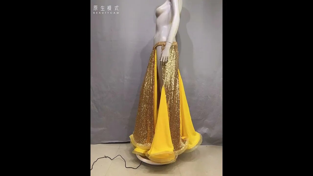 New Design Sequin Bellydancing Slit Long Skirts Sexy Belly Dance Dress Women Costume Training Dress