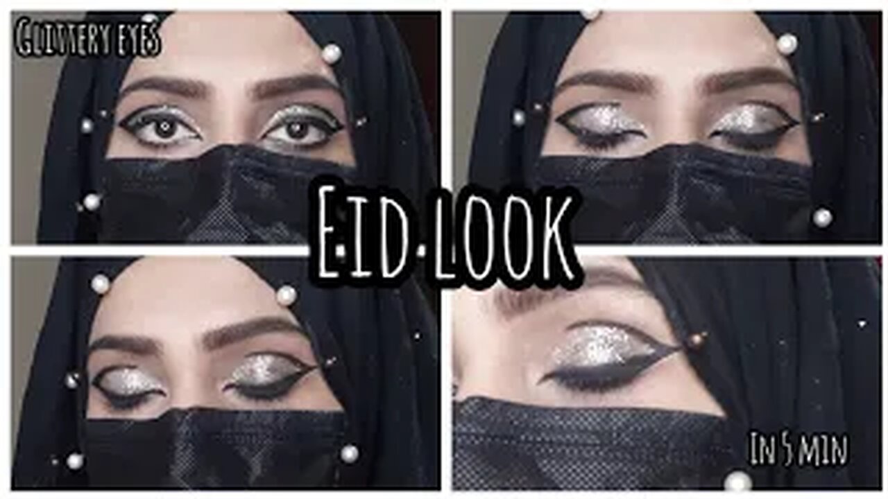 Eid makeup look | eye makeup in 5 minute | silver glittery eye without eyeshadow | by fiza farrukh