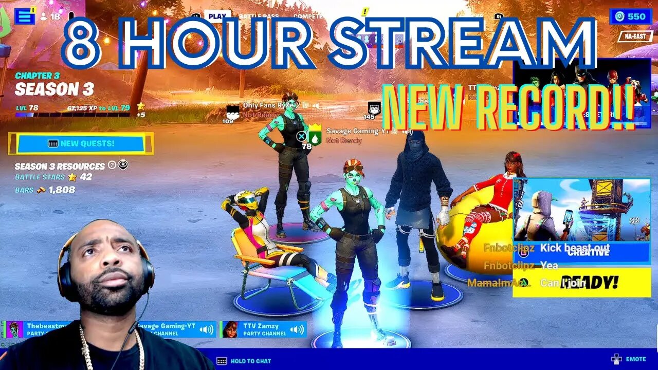 8 & 1/2 HOUR STREAM. NEW RECORD in LENGTH. SAVAGE GAMING-YT LIVE FORTNITE