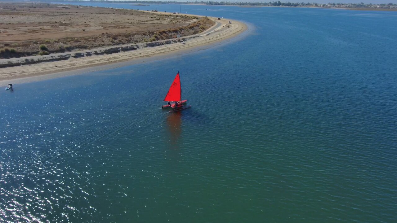 Blasian Babies DaDa Films Red Sailboat With Outrigger Mission Bay Park, San Diego, California!