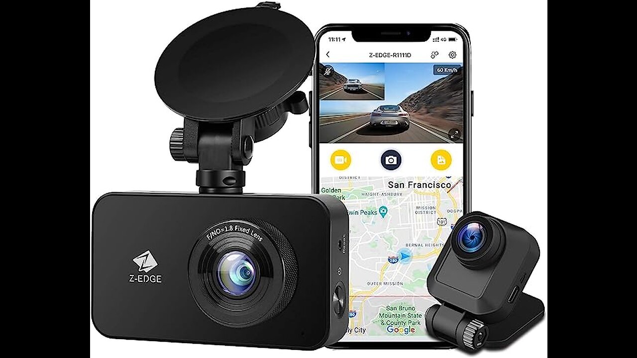 Z-Edge WiFi Dash Cam, 1920x1080P FHD, Front and Rear Dash Cam, Dual Cam, Car DVR,