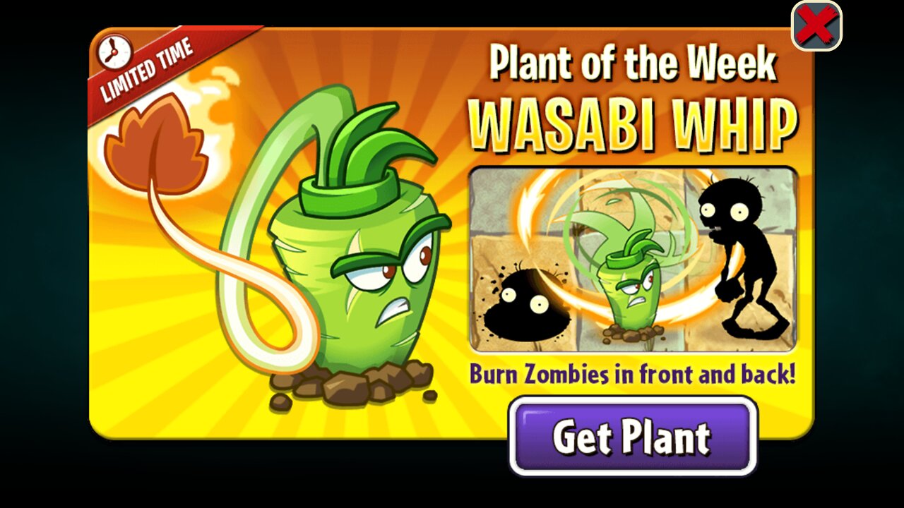 Plants vs Zombies 2 - Epic Quest - PREMIUM Plant Showcase - Wasabi Whip - February 2022