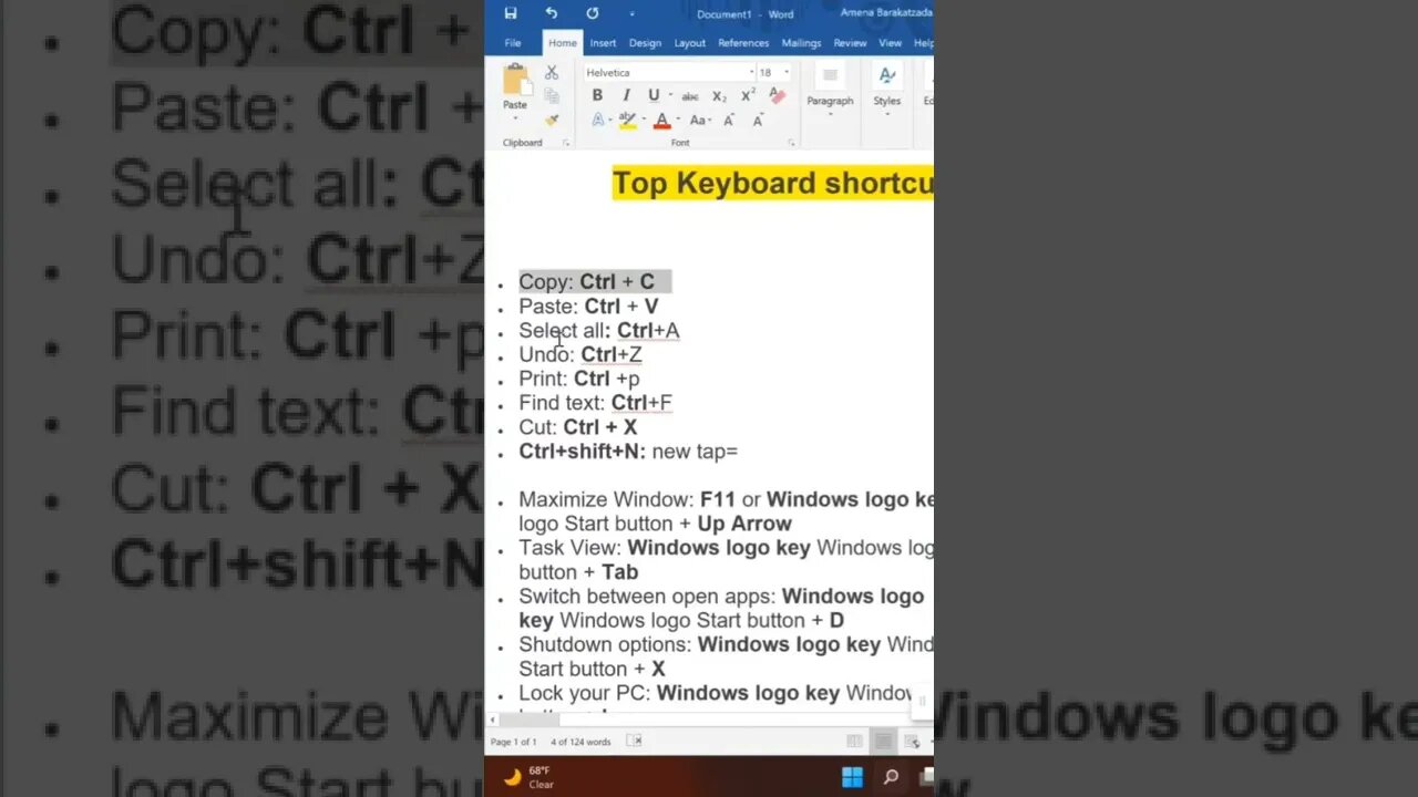 top keyboard shortcut, word shortcut, computer shortcut