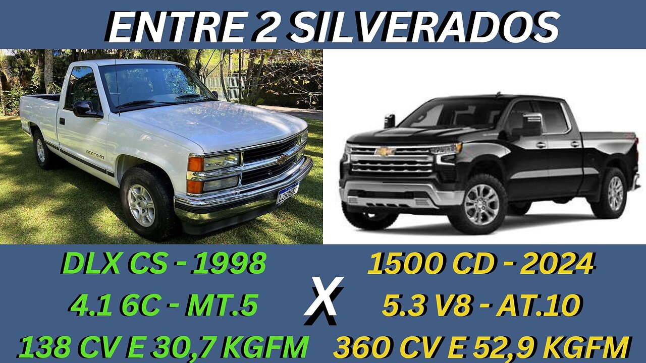ENTRE 2 CARRO - GM SILVERADO 1998 X GM SILVERADO 2024 - A EVOLUÇÃO DE POTÊNCIA, TORQUE E ACABAMENTO
