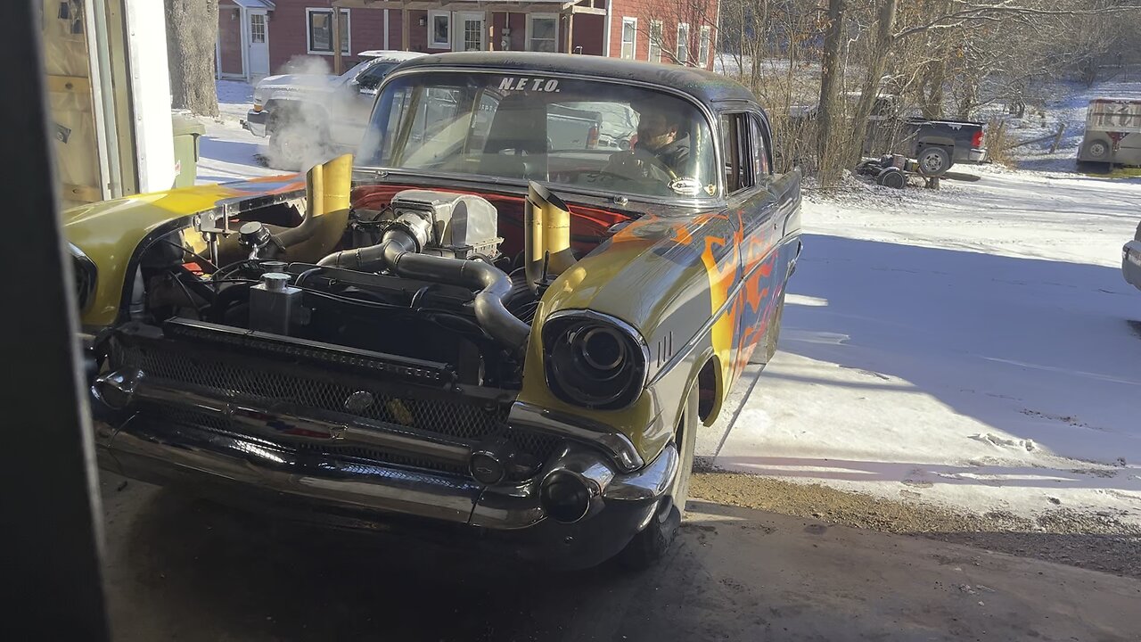 SNOW PREP or NO PREP 57 CHEVY race car in the snow