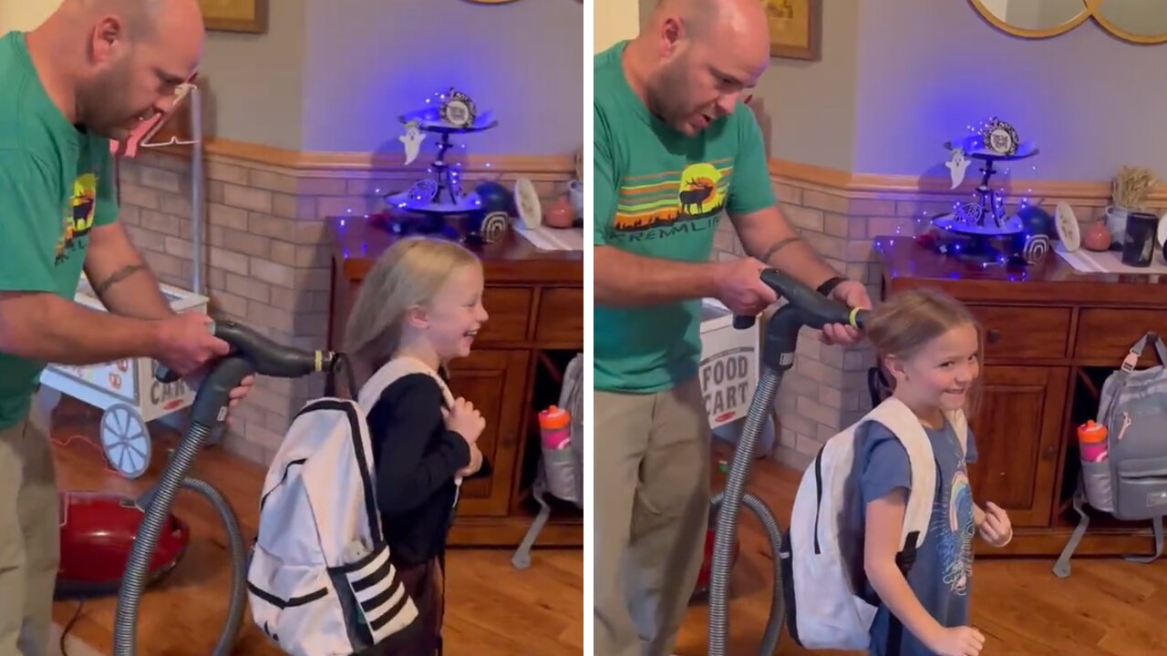 Dad Uses Vacuum to Quickly Fix His Daughters’ Hair