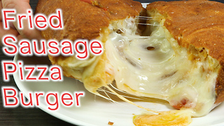 Fried sausage pizza burger